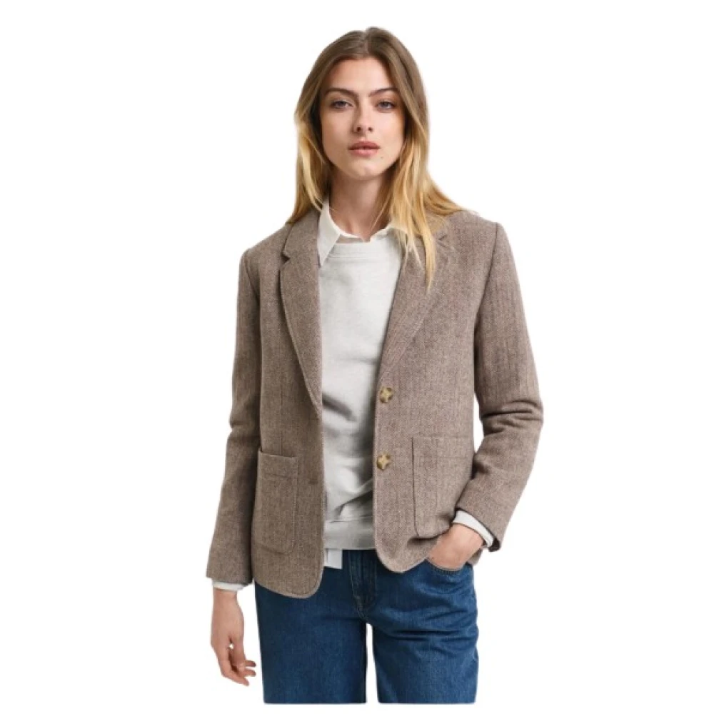 Gant Chevron Wollen Blazer met Getailleerde Kraag Beige Dames