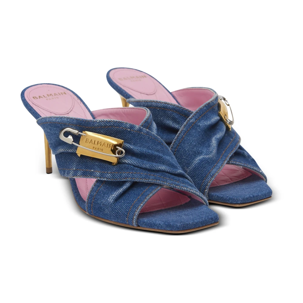 Balmain Denim Safety Pin mules Blue Dames