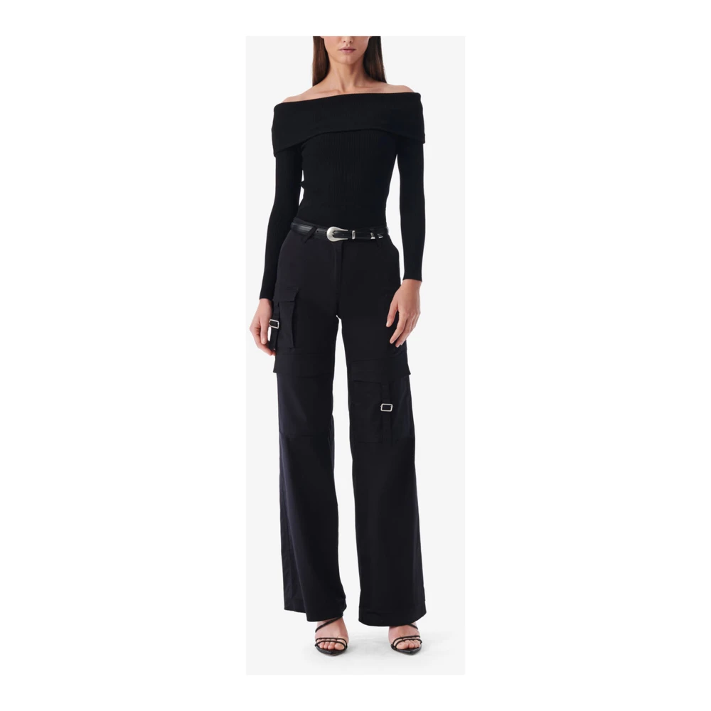 IRO Zwarte Geribbelde Off-Shoulder Trui Black Dames