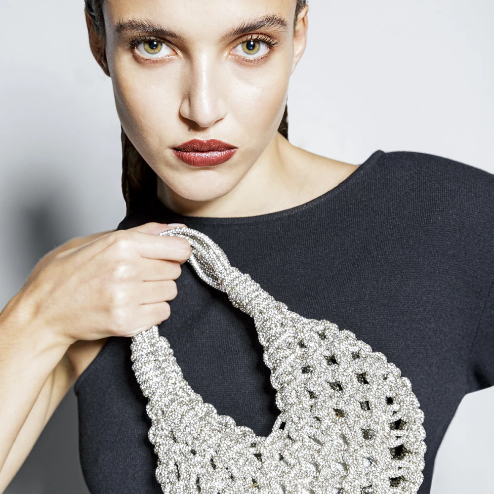 Hibourama Handgemaakte Diamond Hobo Tas Gray Dames