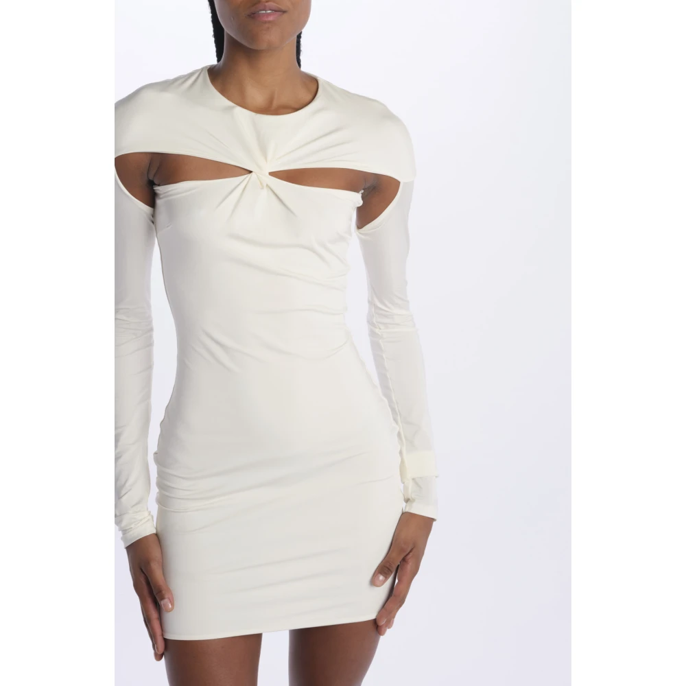 Amazuin Witte Mini Jurk met Voor Knoop White Dames