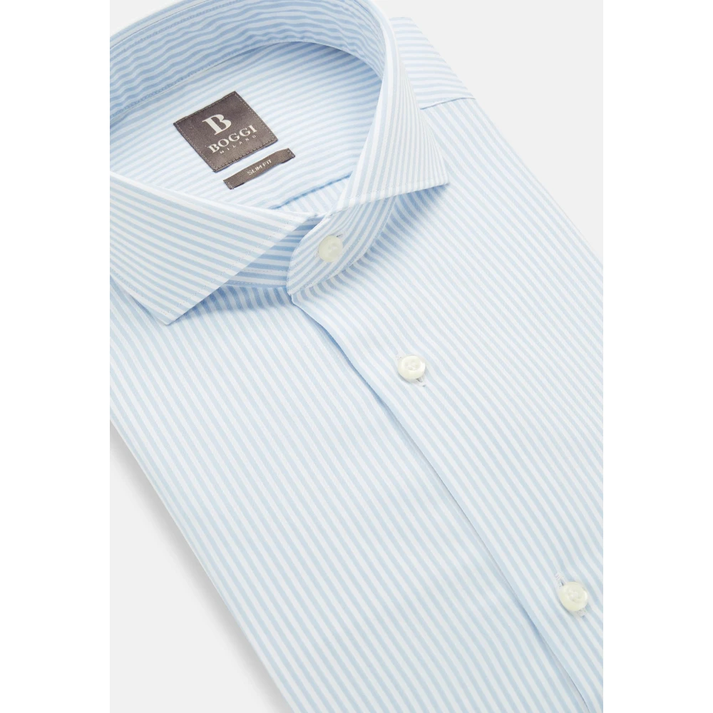 Boggi Milano Slim Fit Gestreept Overhemd van Katoenen Dobby Blue Heren