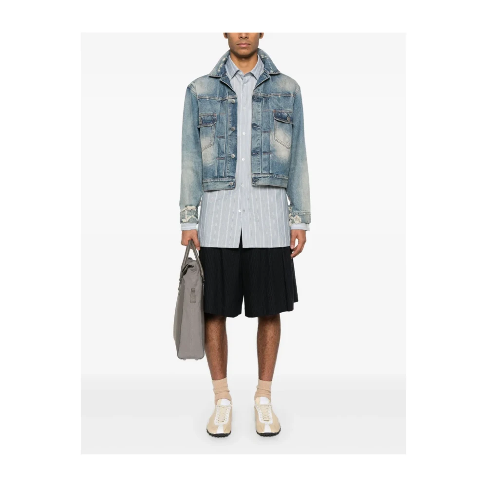 Maison Margiela Blauwe Button-Up Shirt met Gebogen Zoom Blue Heren
