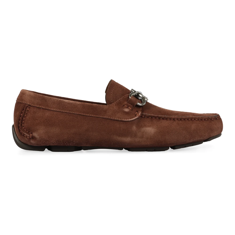 Ferragamo Men's Brown Loafers, 6 Uk, Gancini Driving Loafers