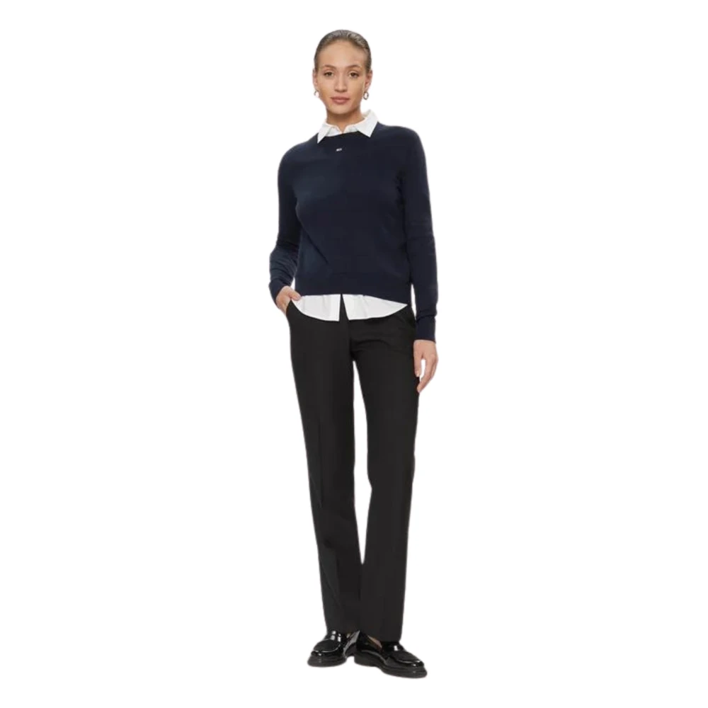 Tommy Hilfiger Blauwe Trui Ronde Hals Lange Mouw Blue Dames