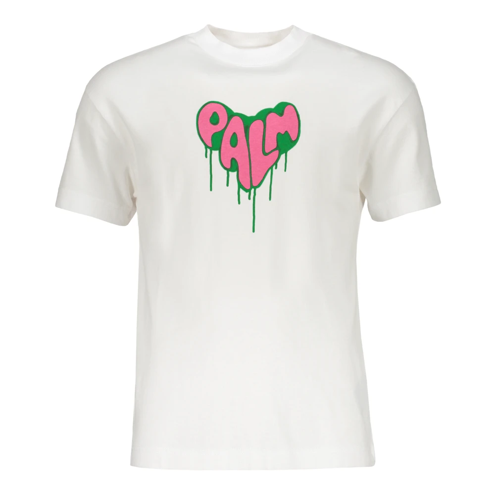 Palm Angels Logo Print Katoenen T-shirt White Heren