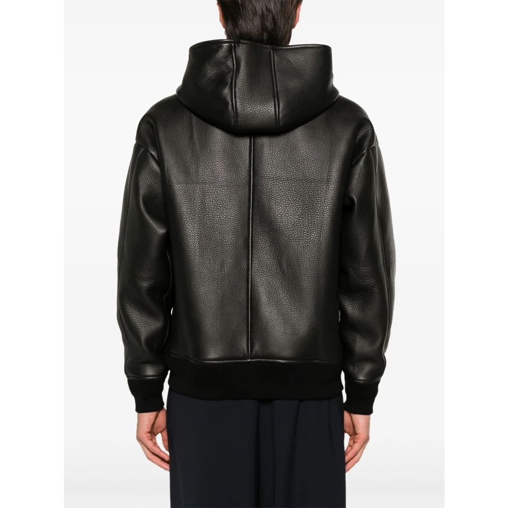 Salvatore Santoro Zwarte leren capuchon ritsjas Black Heren