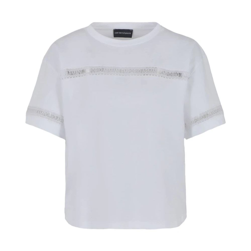 Emporio Armani Witte Katoenen Logo Geborduurde T-shirt White Dames