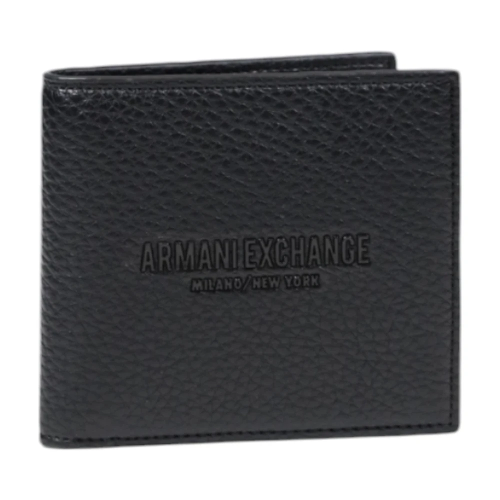 Armani Exchange Zwarte leren portemonnee met binnenzakken Black Heren