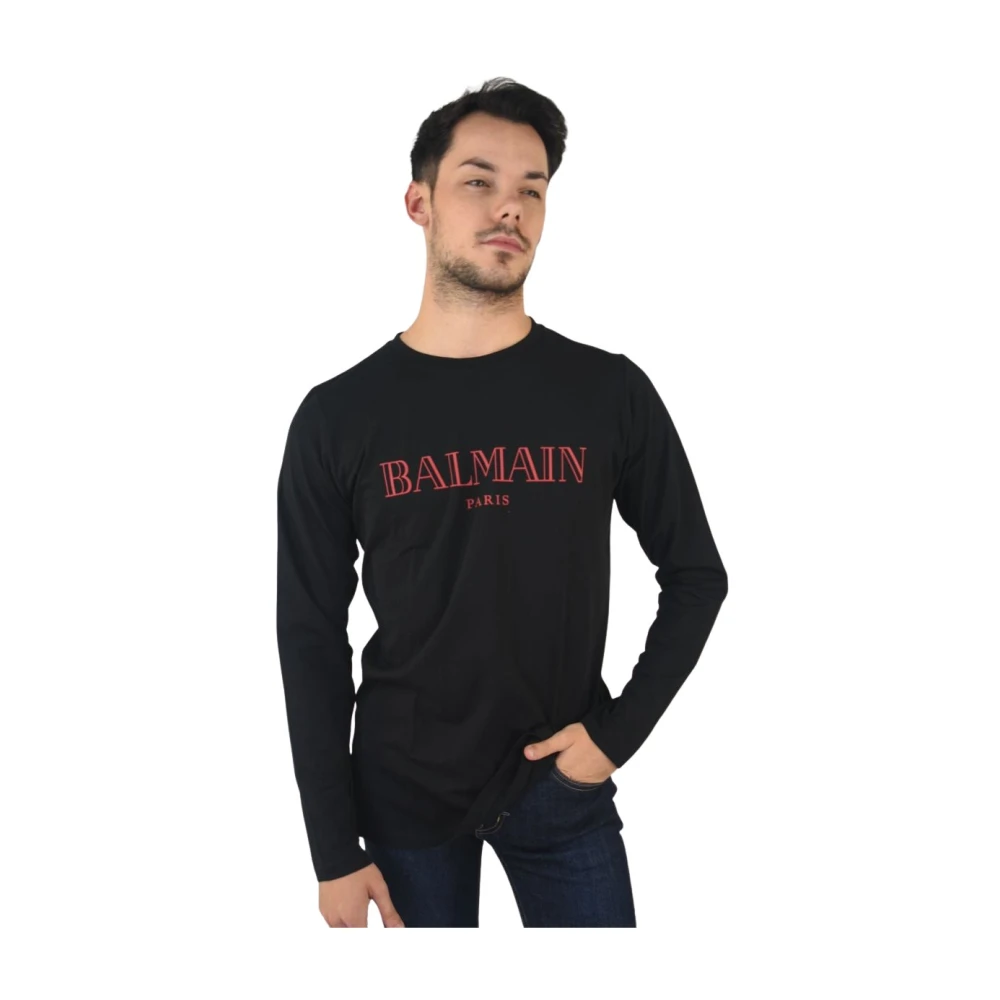 Balmain Långärmad T-shirt med logotyp Black, Pojke