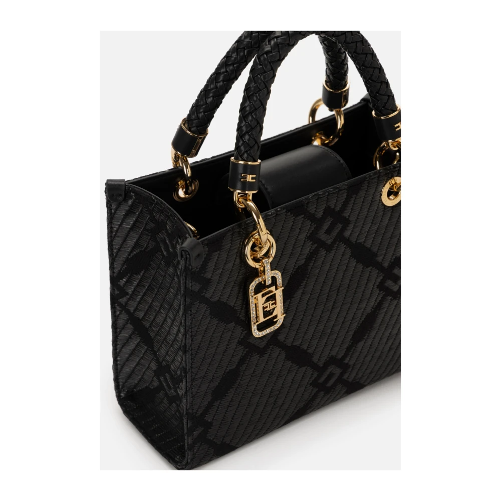 Elisabetta Franchi Kleine Jacquard Tote met Charms Black Dames