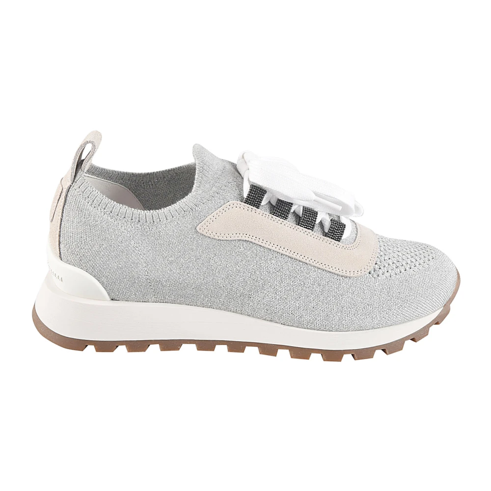 Brunello Cucinelli Ljusgrå Sock-Style Ankel Sneakers Gray, Dam