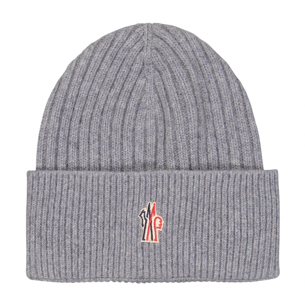 Moncler Logo Beanie Muts voor Mannen Gray Heren