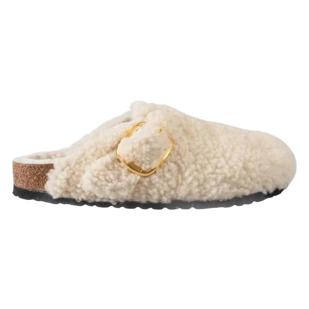 Birkenstock Shearling Big Buckle Sandaler Beige, Dam