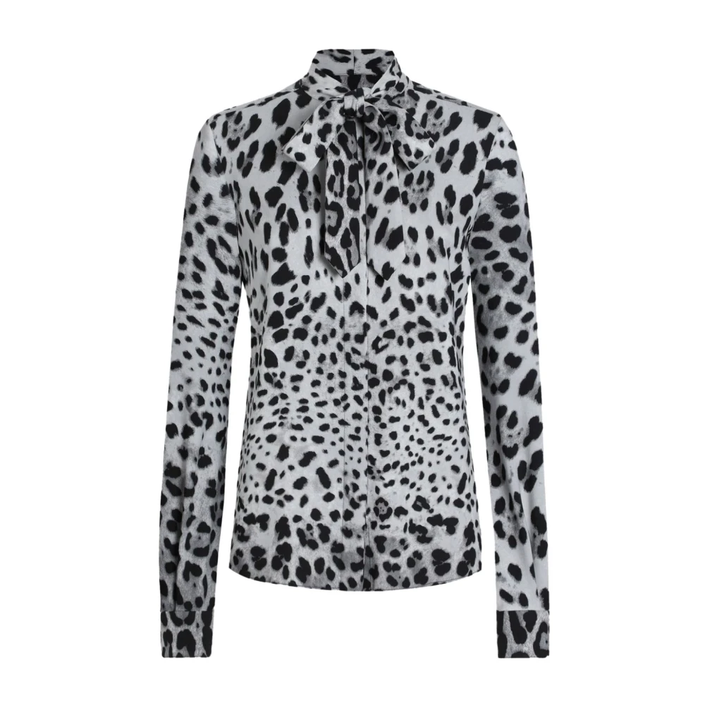 Dolce & Gabbana Femme Gris - Chemise En Charmeuse De Soie Imprimé Léopard - Blouses Et Chemises - Taille: 38 Fr