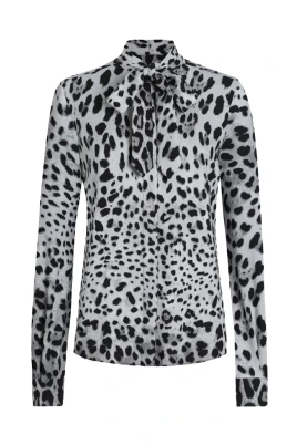 Leopardmönstrad Siden Charmeuse Skjorta