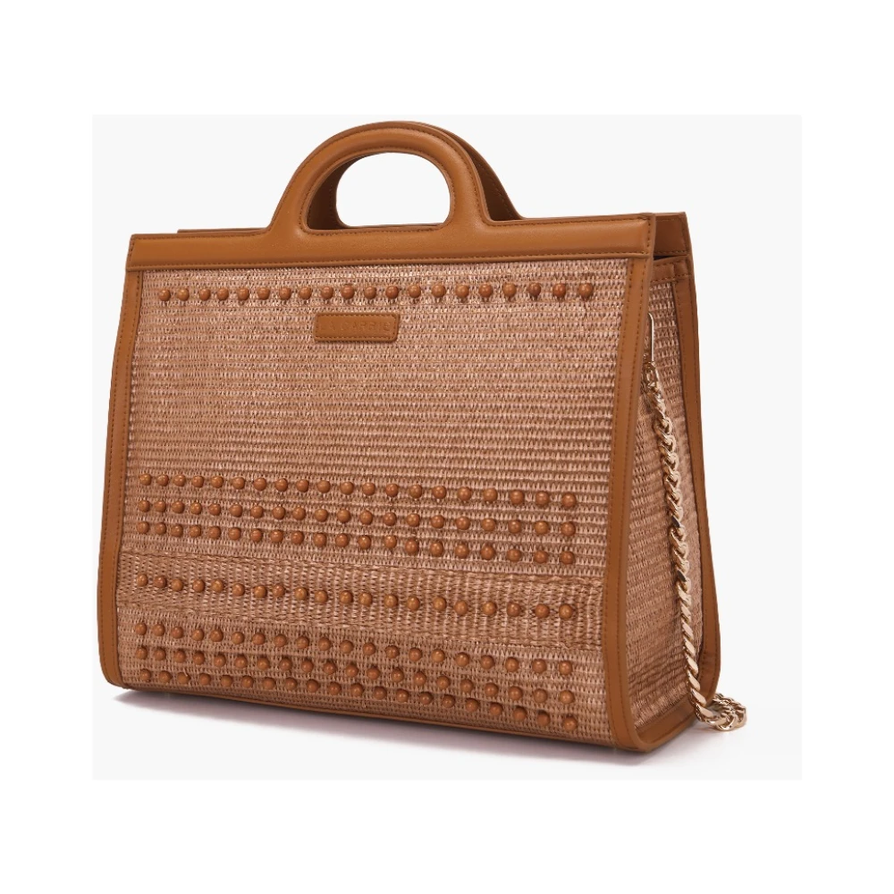 La Carrie Rafia Shoppingtas met Metalen Parels Brown Dames