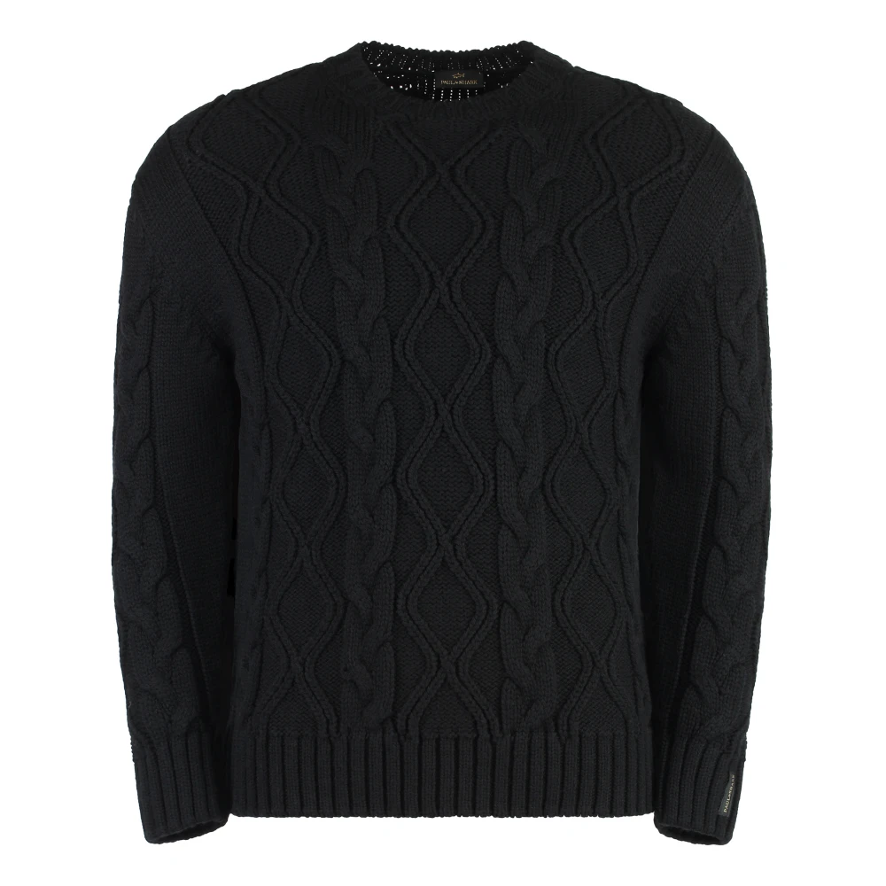 PAUL & SHARK Kabelgebreide Wol Crew-Neck Sweater Black Heren
