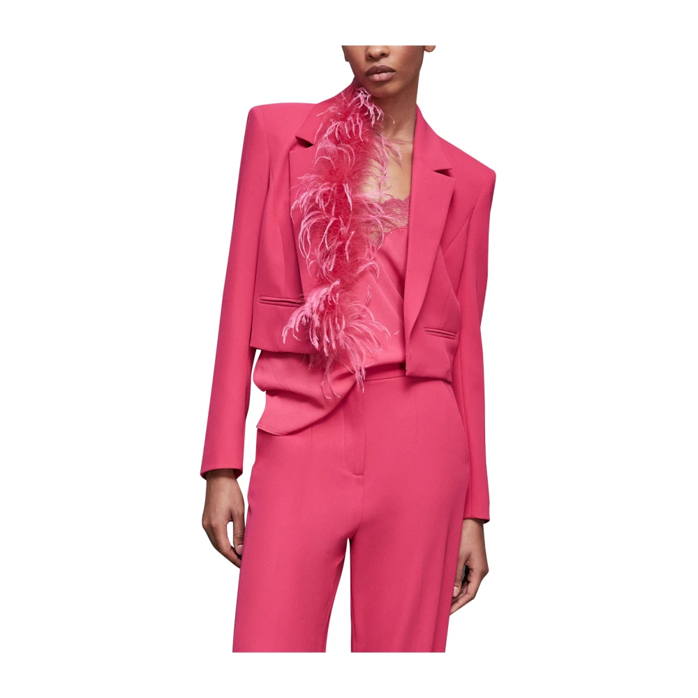 Patrizia Pepe Vrouw Roze Cropped Fuchsia Blazer Met Veren