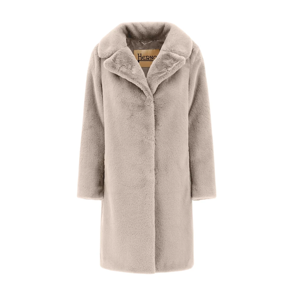 Herno Zachte Nep Bontjas Elegante Stijl Beige Dames
