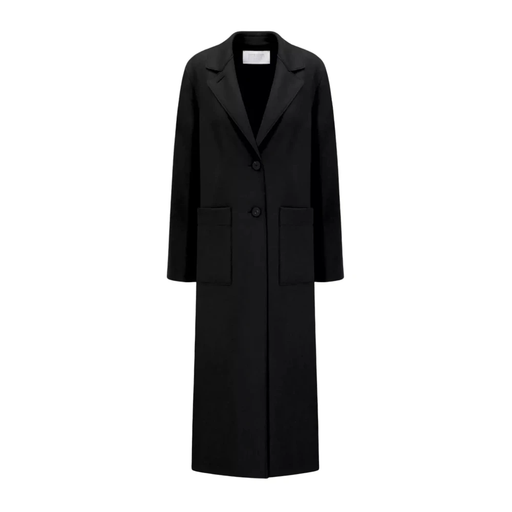 Harris Wharf London Zwarte wollen jas single-breasted met V-hals Black Dames