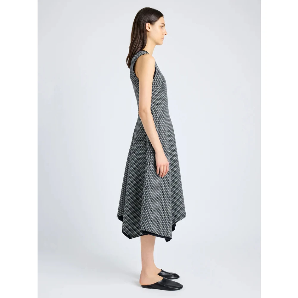 Proenza Schouler Ruitprint V-Hals A-Lijn Jurk Black Dames