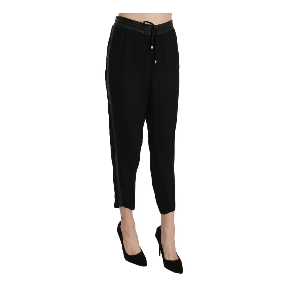 Guess Hoge Taille Cropped Broek met Logo Black Dames