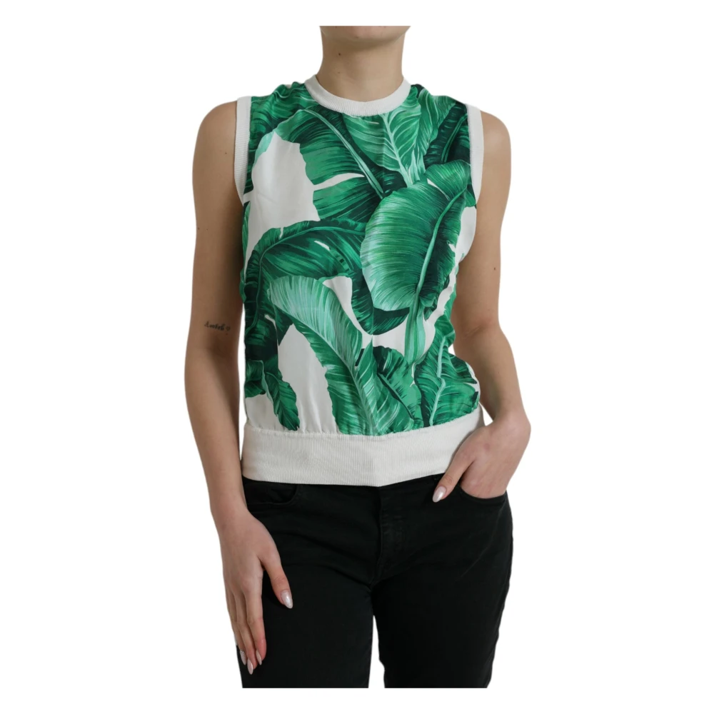 Dolce & Gabbana Multicolor Silk Banana Leaf Print Tank Top - Female - Sleeveless Tops - 2XS - Tops