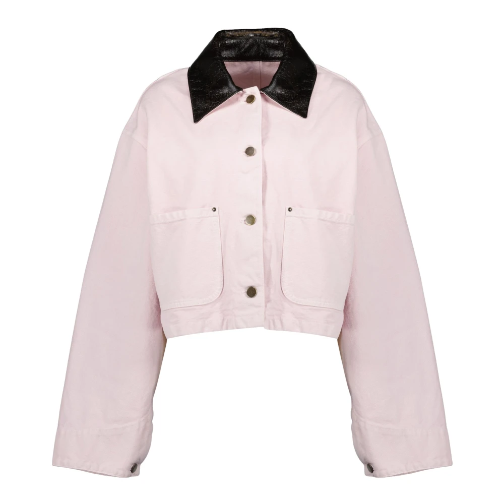 Prada Women's Pink Denim Jackets, S, Triangle Patch Cotton Jacket