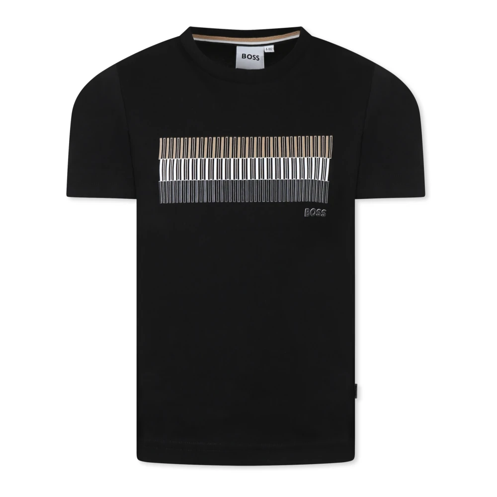 Hugo Boss Svart Bomull T-shirt med Trefärgat Band Black, Unisex