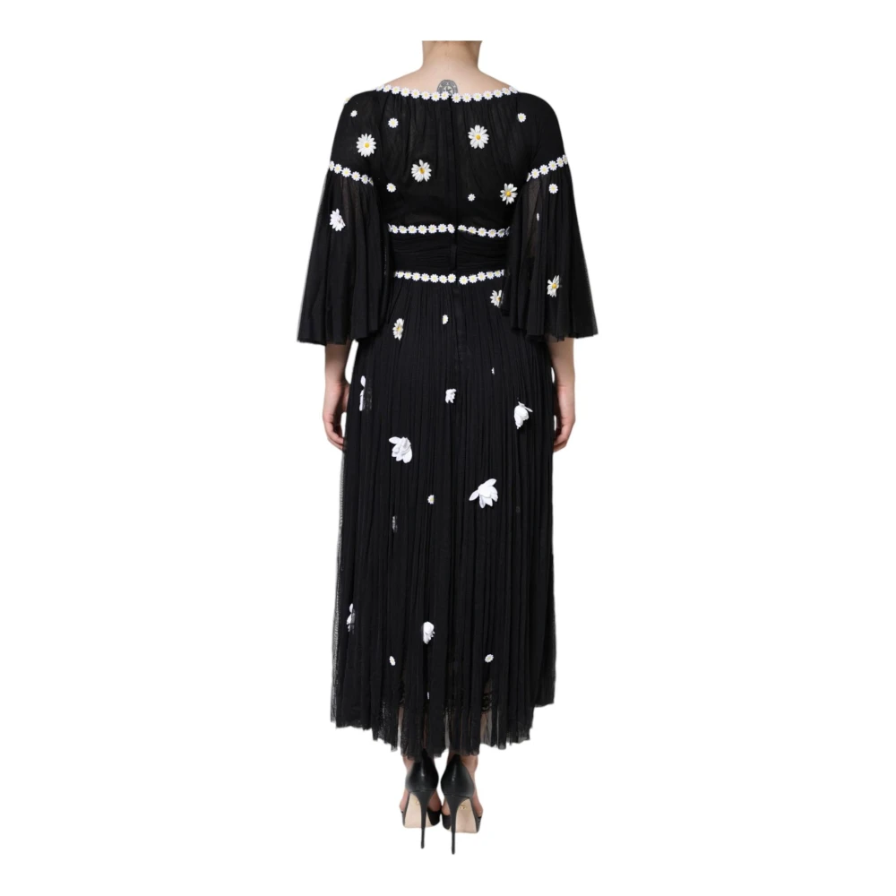 Dolce & Gabbana Zwarte Zijden Daisy Maxi Jurk Black Dames
