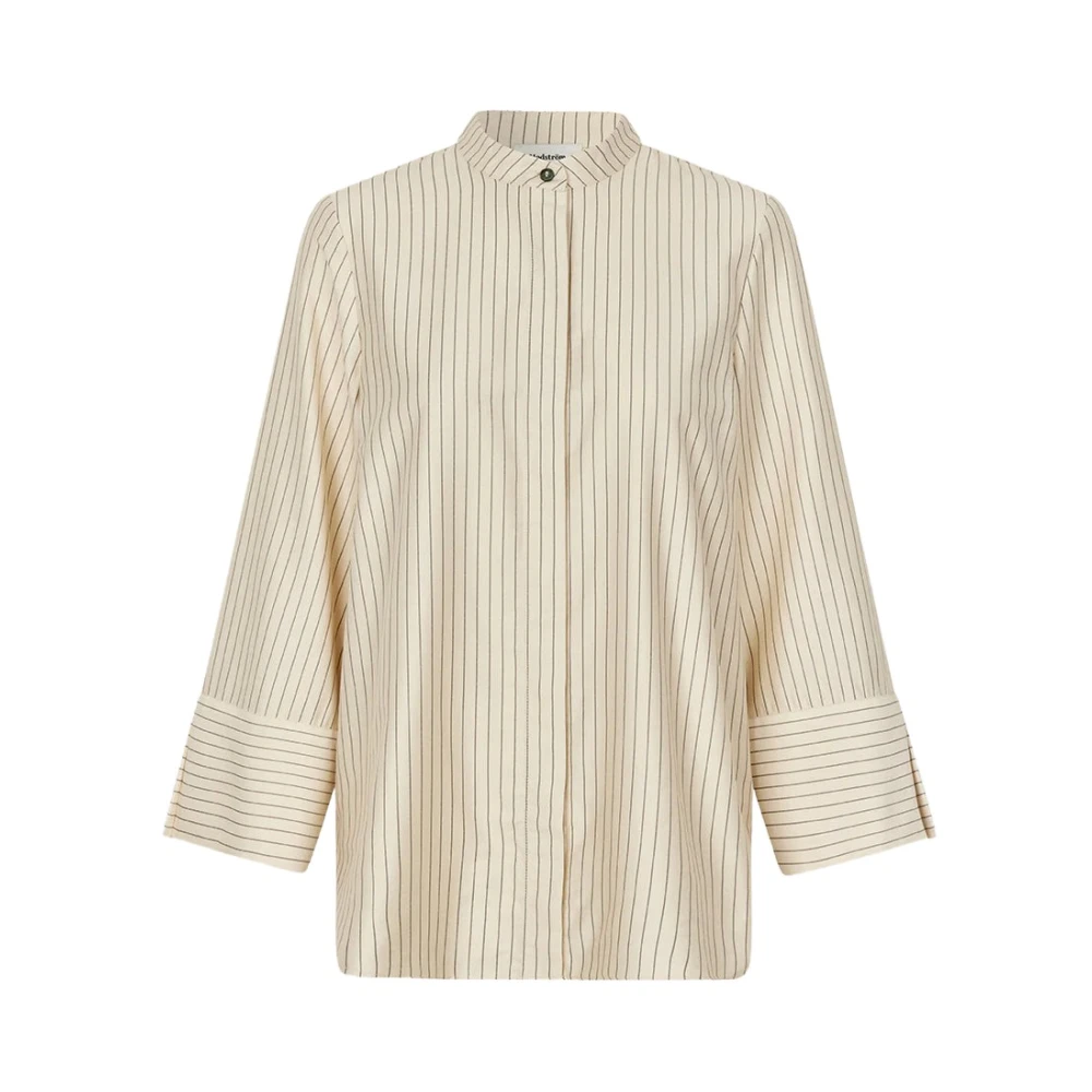 Modström Overhemd met hoge hals split en cropped mouwen Beige Dames