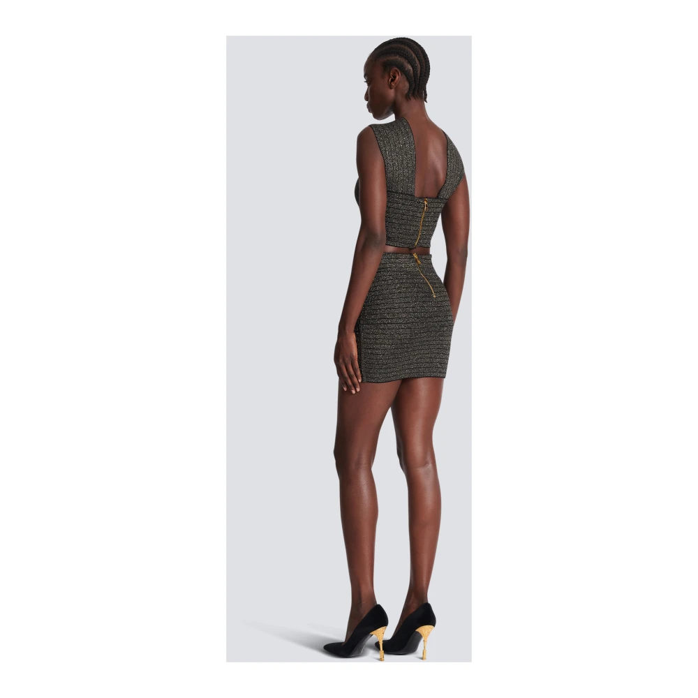 Balmain Korte Gebreide Rok met Strepen Gray Dames