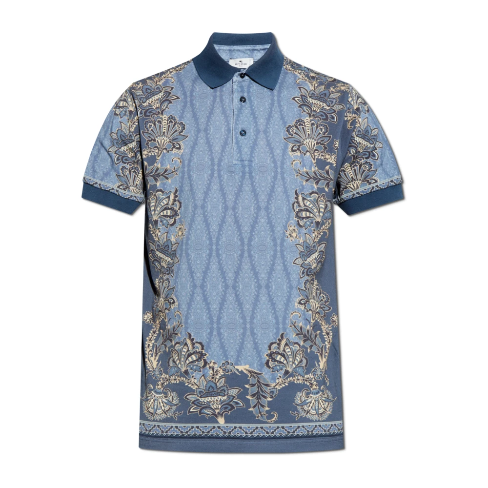 ETRO Polo met decoratieve print Blue Heren