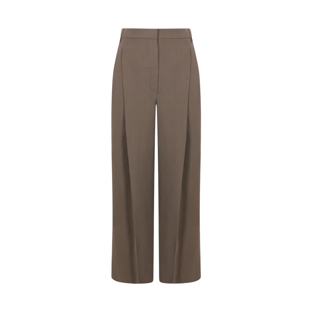 BRUNELLO CUCINELLI Bruine Wijde Broek met Monili Decoratie Brown Dames