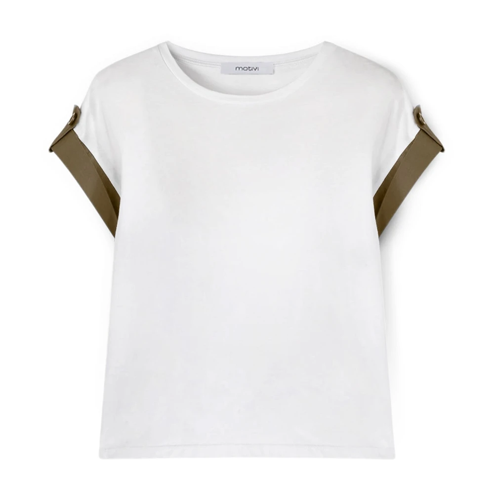 Motivi Kimono Style T-Shirt met Contrastboorden White Dames