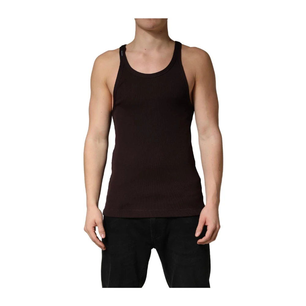 Dolce & Gabbana Brun Ärmlös T-Shirt Med Rund Hals