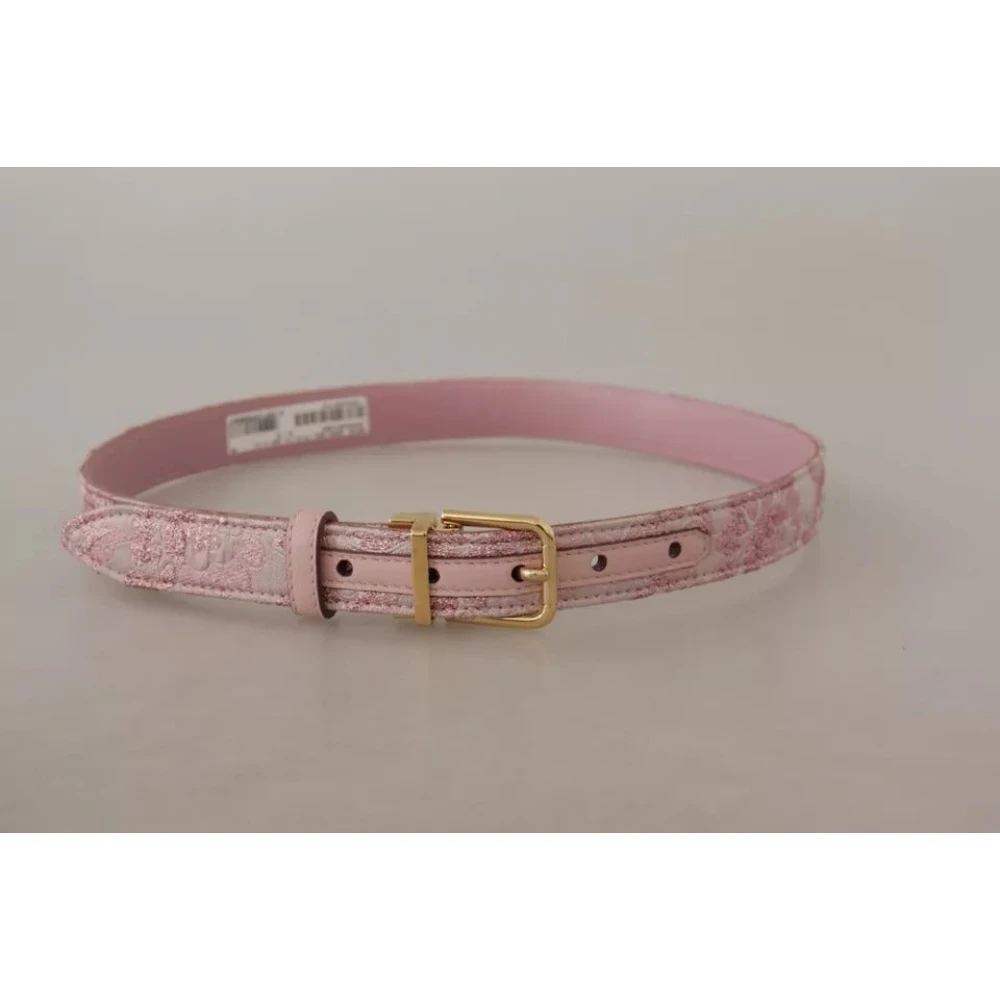 Dolce & Gabbana Roze Jacquard Geborduurde Riem met Gouden Gesp Pink Dames