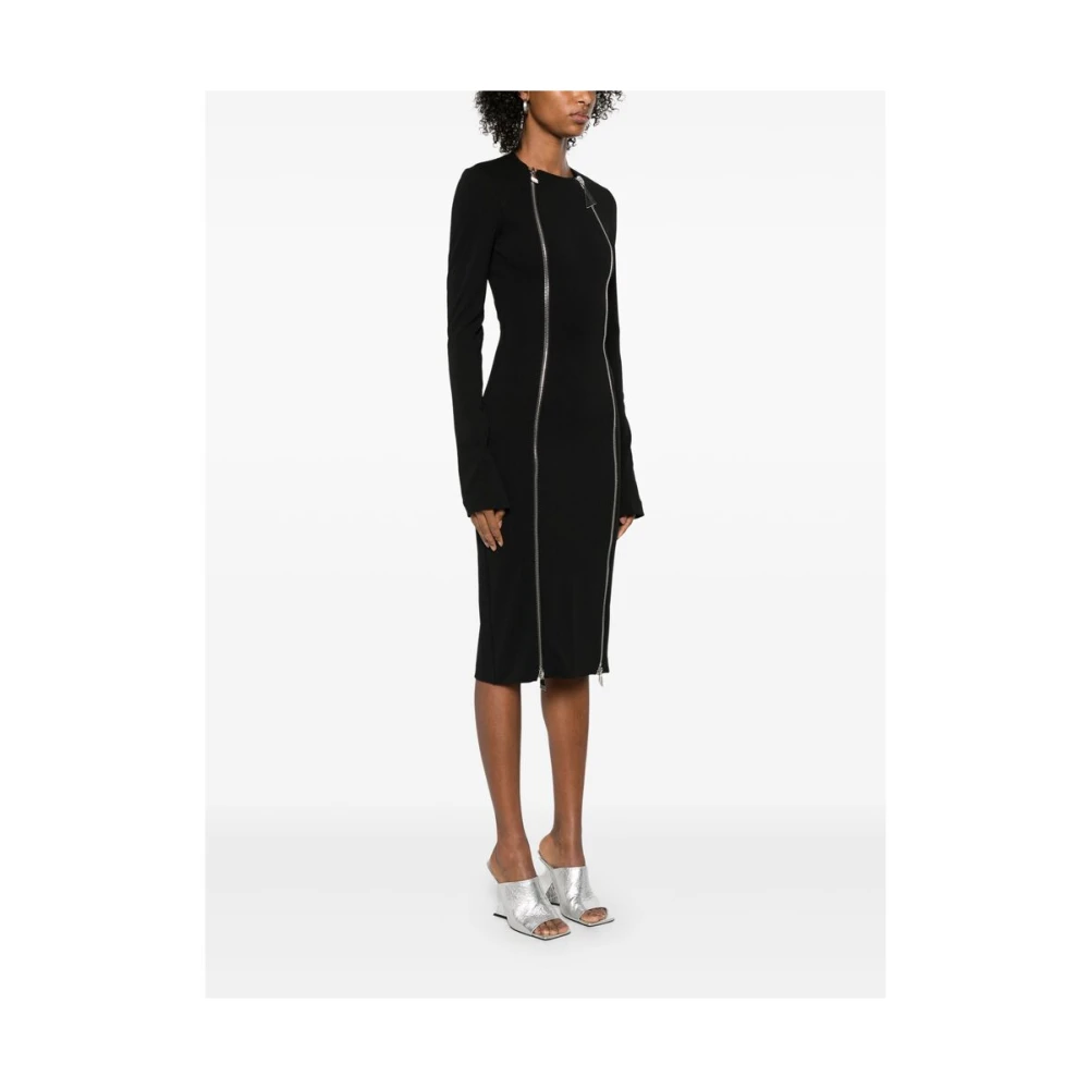 The Attico Zwarte Jurk met Rits aan de Voorkant en Dartdetails Black Dames