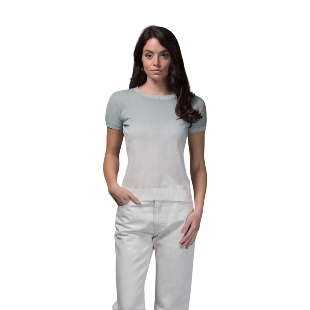 Moorer Women's Blue Round-Neck Knitwear, Xs, Crew Neck Short Sleeve Top