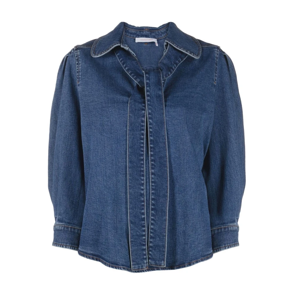 See by Chloé Blauwe Denim Casual Overhemd met Lange Mouwen Blue Dames