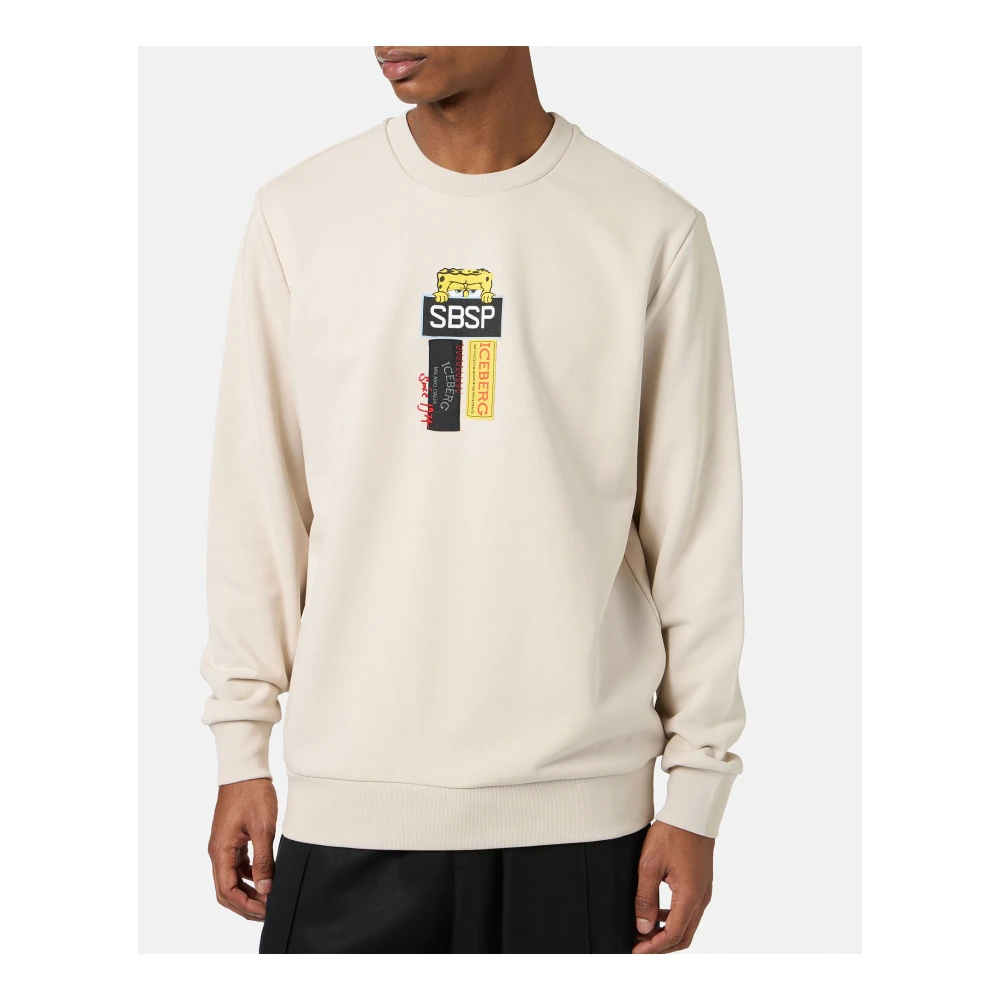 Iceberg Poeder witte crewneck sweatshirt in scuba stof en logo Beige Heren