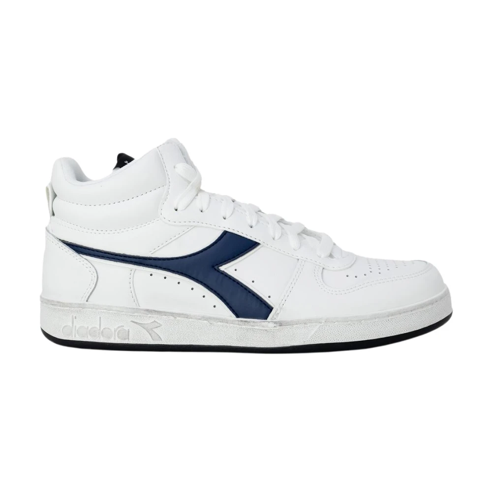 Diadora Men's White Sneakers, 9 Uk, Leather Trainers With Print Rubber Sole