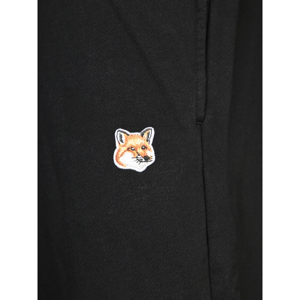 Maison Kitsuné Zwarte Vossen Detail Katoenen Broek Black Heren