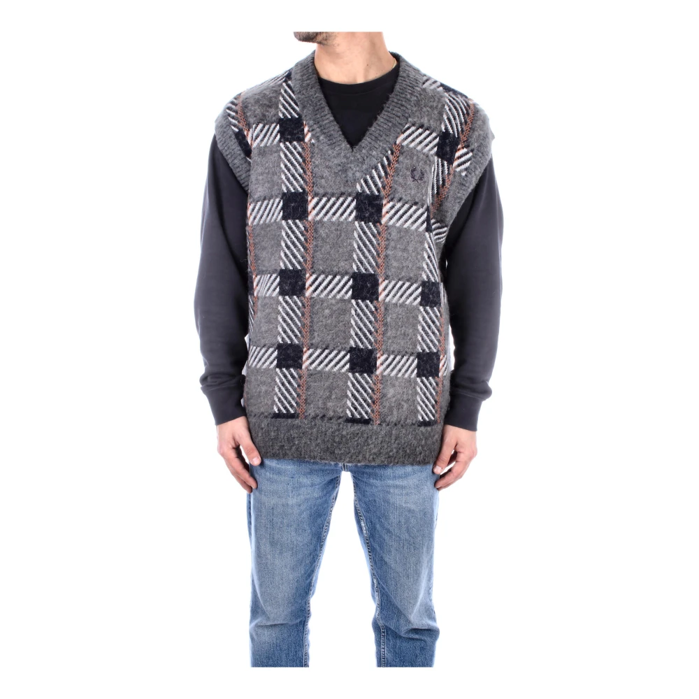 Fred Perry Groene Mouwloze Jas Alpaca Wol Multicolor Heren