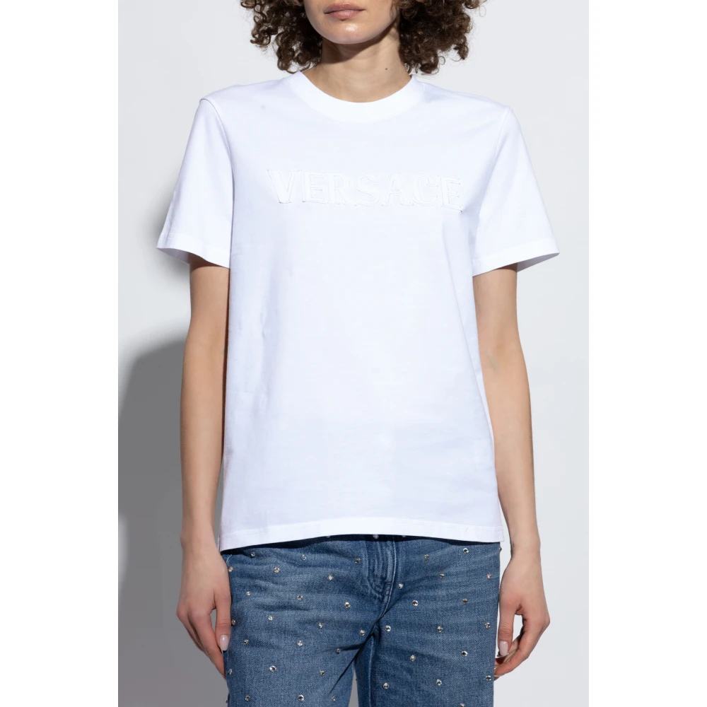 Versace T-shirt met geborduurd logo White Dames