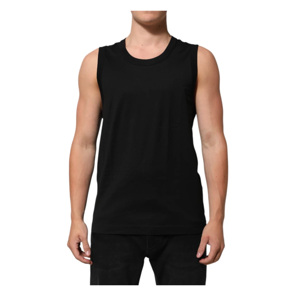 Dolce & Gabbana Mannelijk Zwart Tops Heren, M, Katoen, Mouwloze Tanktop Met Ronde Hals
