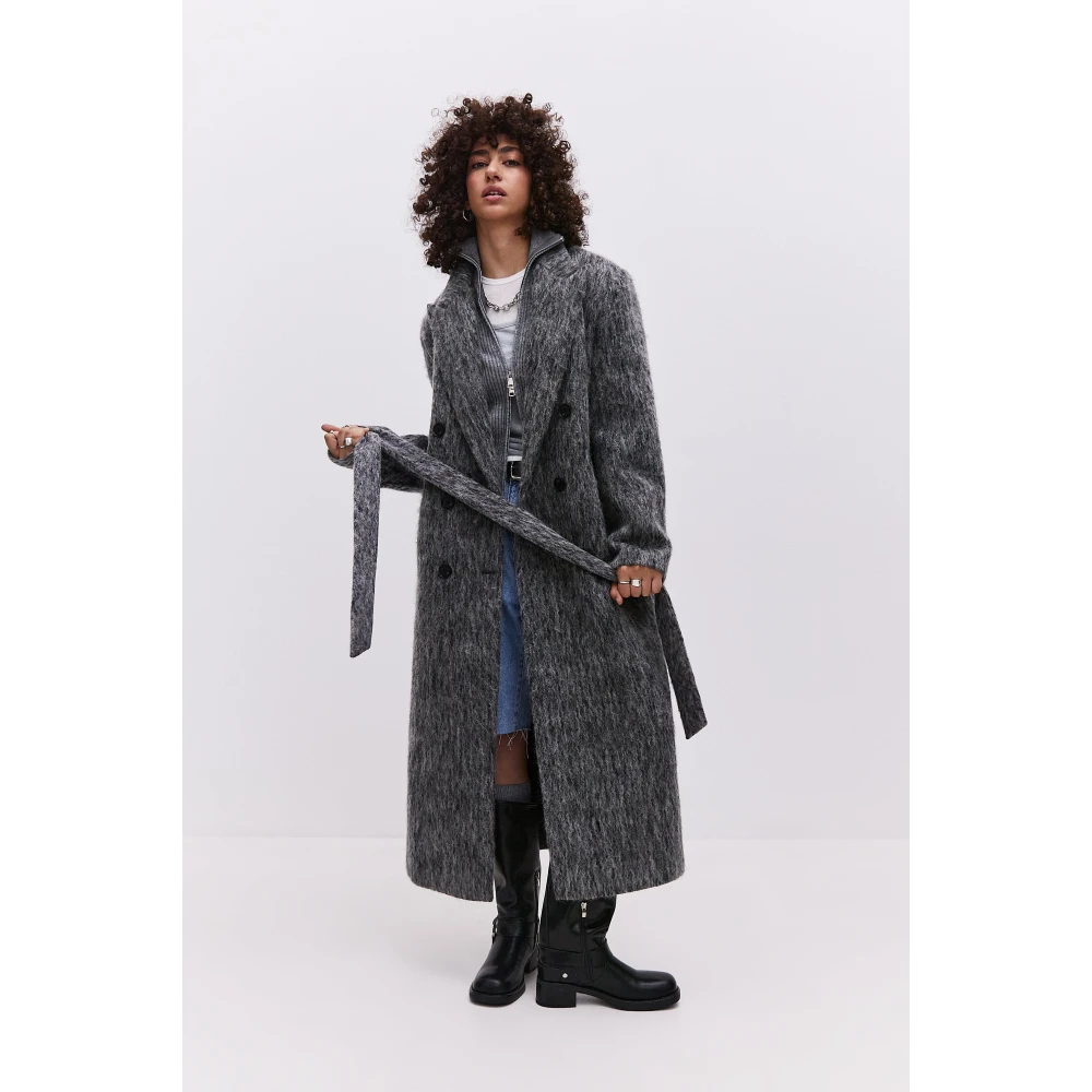 Cesare Gaspari Trendy Oversized Grijze Wollen Jas Eira Gray Dames