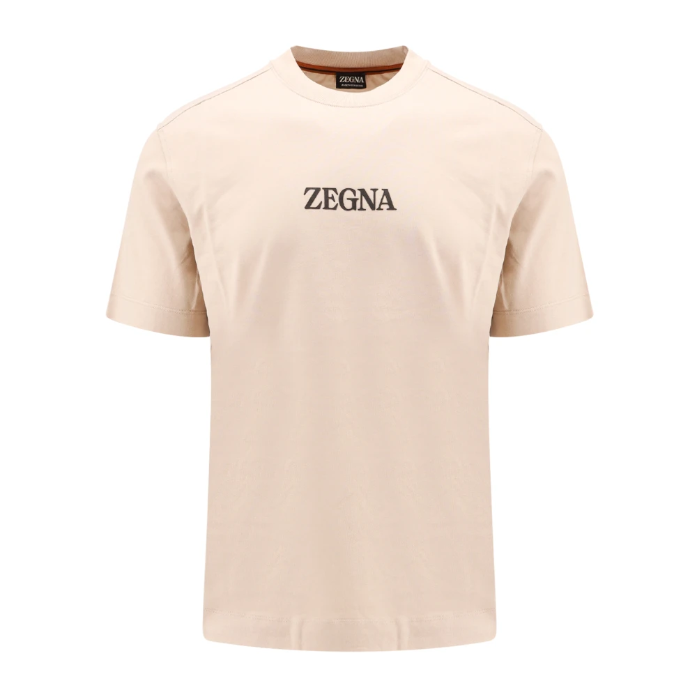 Beige Bomull T-skjorte med Crew-neck