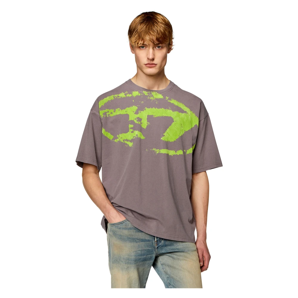 Diesel T-shirt with distressed flocked logo Gray Heren
